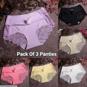 Comfortable Lace Work Spandex Briefs - 3 Pcs Multicolor Set - Image 1